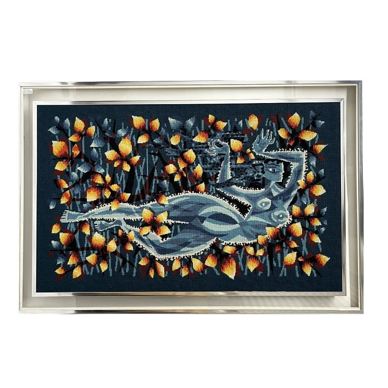 Appraisal: Picasso Style Tapestry Picasso Style Tapestry Framed In Modern Brass