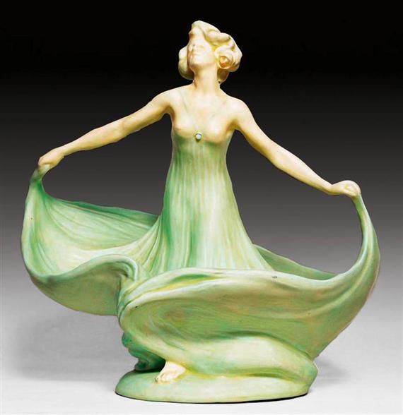 Appraisal: PHILIPP FIGURINE circa Green glazed ceramic Signed Philipp H cm