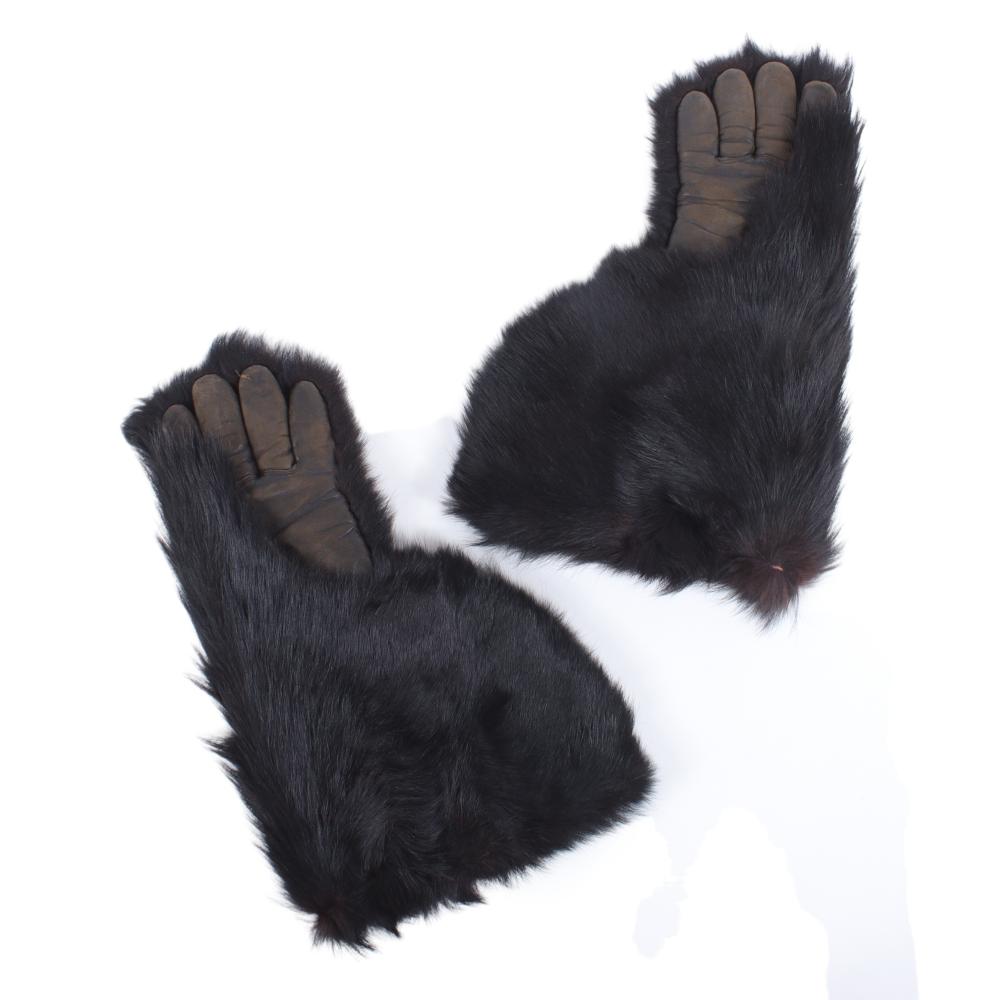 Appraisal: PAIR BLACK BEAR FUR LEATHER GAUNTLET GLOVES CA L X