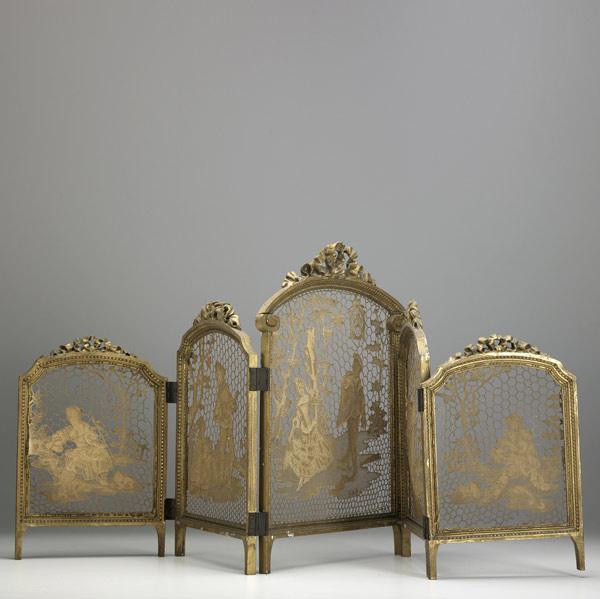 Appraisal: ENGLISH TABLE SCREEN Five panels with lace in gilt wood