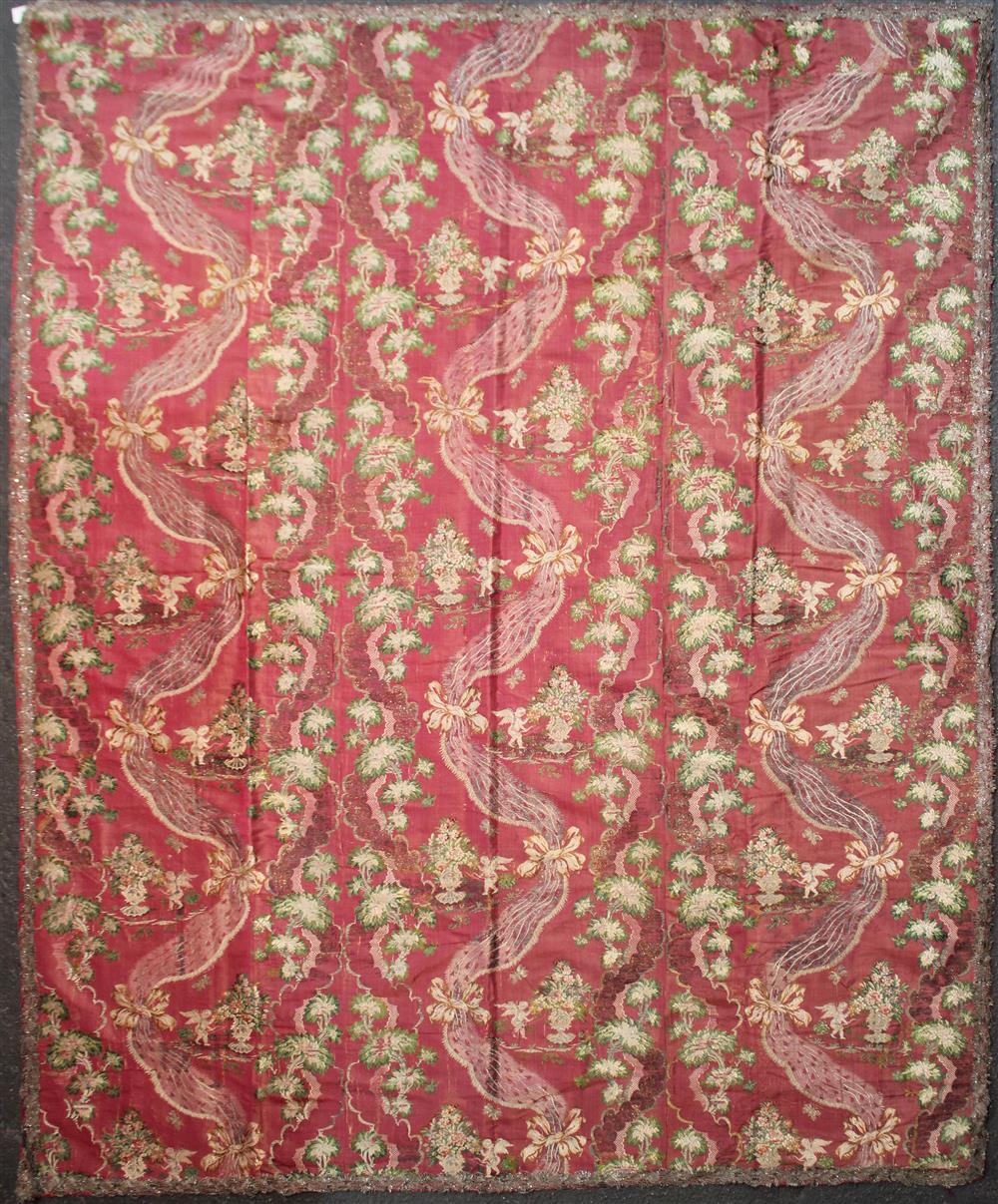 Appraisal: CIRCA EUROPEAN BROCADED SILK PANEL WITH EMBROIDERY with a handwoven