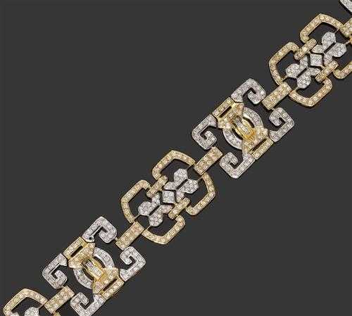 Appraisal: DIAMOND BRACELET Yellow gold partially rhodinized g Elegant bicolor bracelet