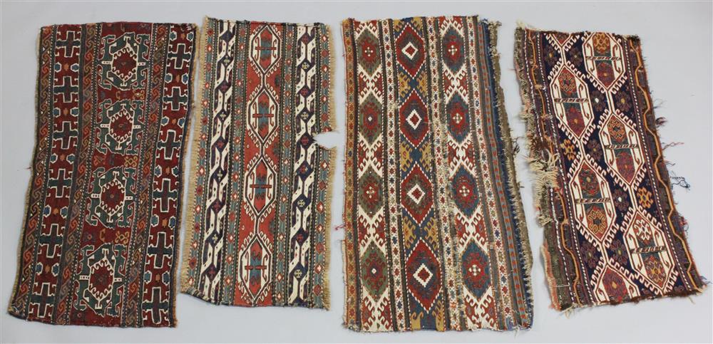 Appraisal: FOUR TH C WOOL MAFRASH PANELS from the Caucasus each