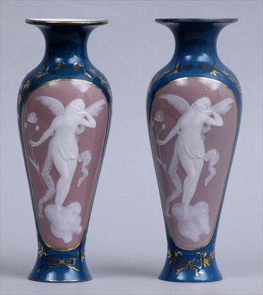 Appraisal: PAIR OF PATE-SUR-PATE VASES Marked in red Pate sur Pate