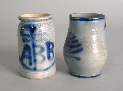 Appraisal: Miniature stoneware crock ca inscribed ABB together with a miniature