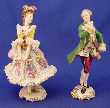 Appraisal: FINE VOLKSTEDT GERMAN PORCELAIN FIGURINES MAN AND WOMAN Dressed in