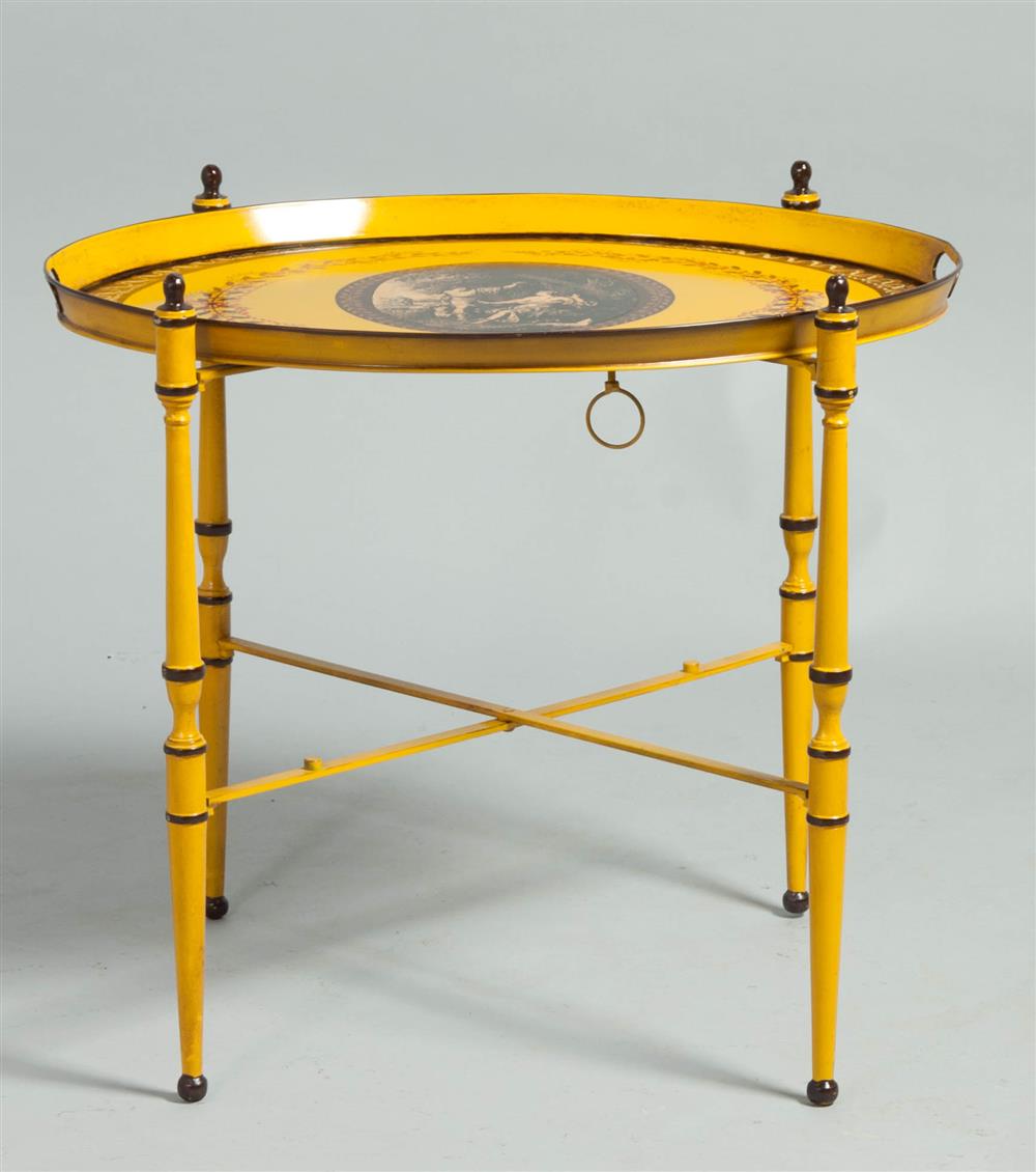 Appraisal: POSSIBLY VAUGHAN OF LONDON TRAY TABLE the classical mustard shade