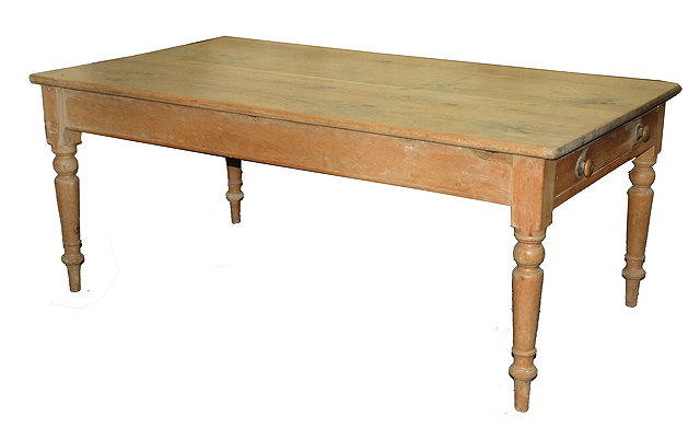 Appraisal: A VICTORIAN PINE KITCHEN TABLE with scrubbed rectangular top frieze