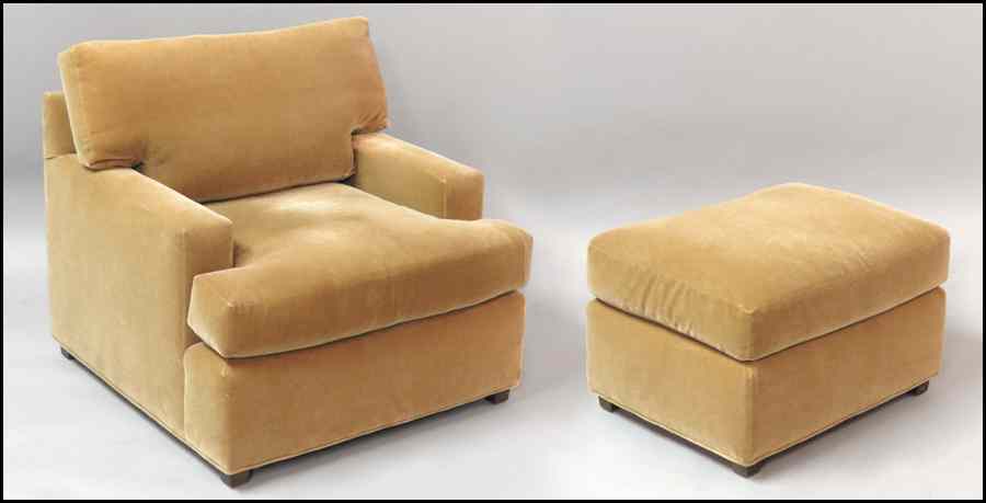 Appraisal: BAKER UPHOLSTERED CHAIR AND OTTOMAN Chair '' x '' x