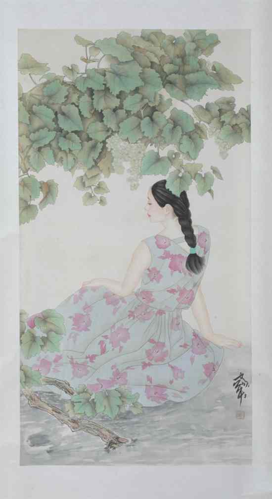 Appraisal: AFTER HE JIA YING Chinese born in FEMALE FIGURE UNDER