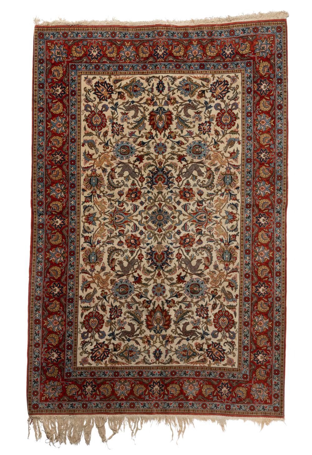 Appraisal: A PERSIAN ISFAHAN WOOL GARDEN RUGA Persian Isfahan wool garden