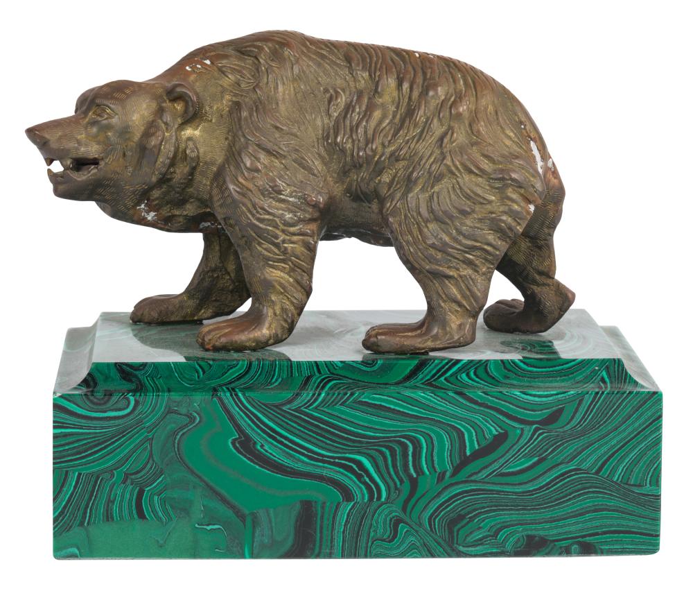 Appraisal: BRONZE FIGURE OF A BEARunsigned mounted to malachite plinth Condition