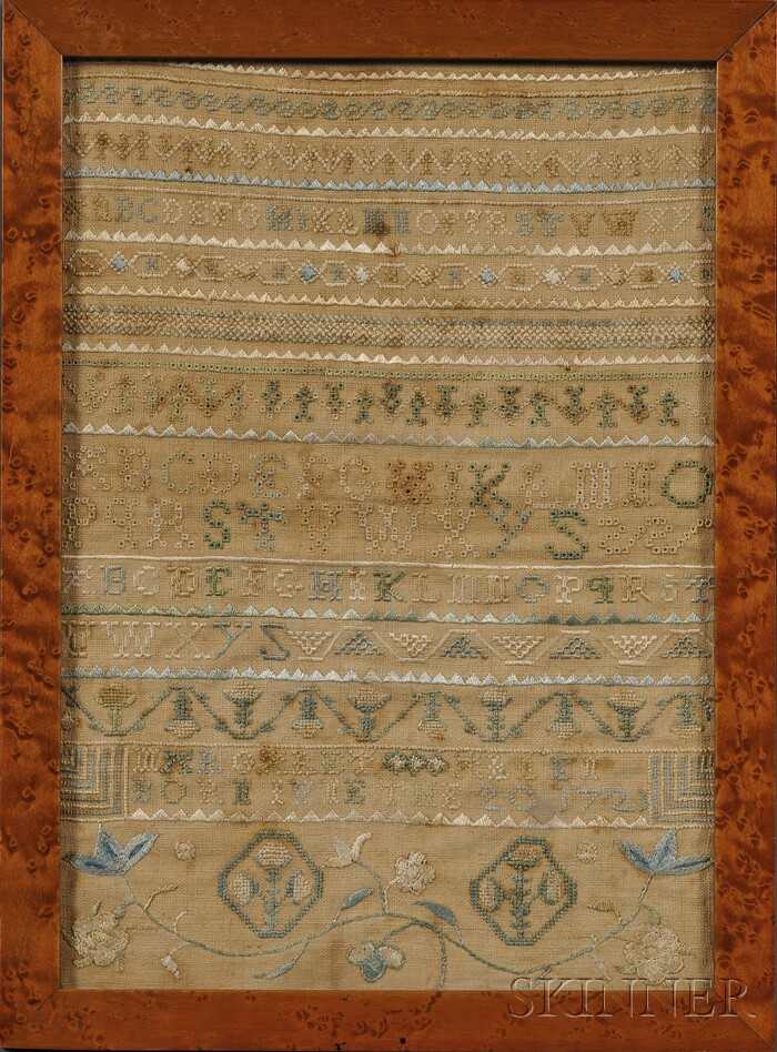 Appraisal: Vermont Needlework Sampler MARGARET ALLEN BORN JUNE THE reported to