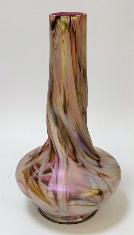 Appraisal: Rindskopf Twisted Bohemian Glass Vase Bohemia th Century Pinched neck