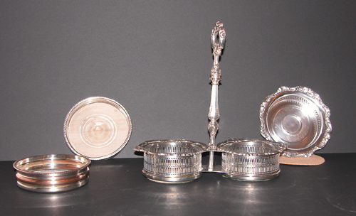 Appraisal: Assorted Silver Plate Bottle Coasters including a double Sheffeild Handled