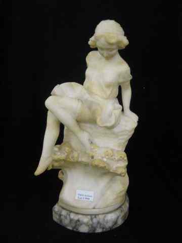 Appraisal: Carved Alabaster Statue of Seated Lady Art Deco '' tall