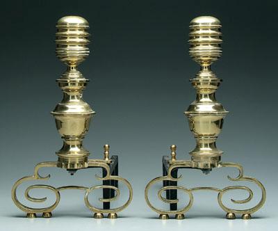 Appraisal: Pair brass andirons stepped ring finials probably early th century