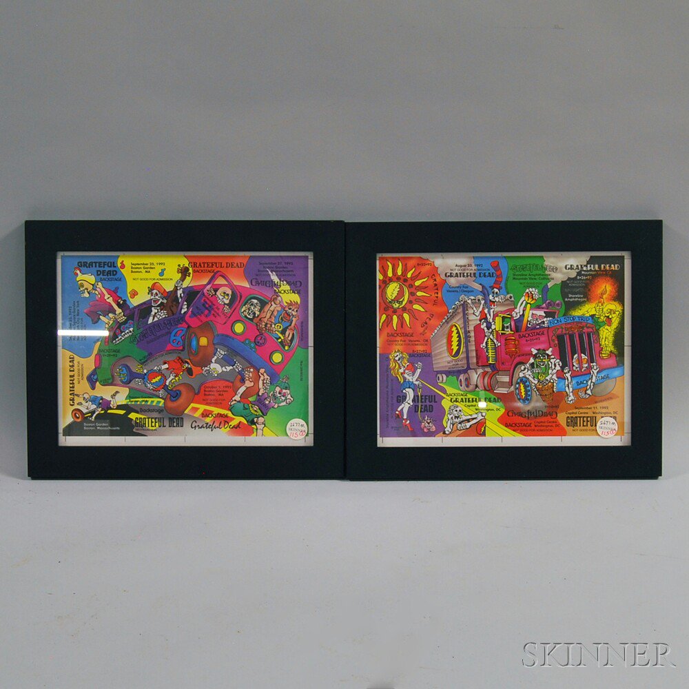 Appraisal: Two Framed Uncut Grateful Dead Backstage Passes one composed of