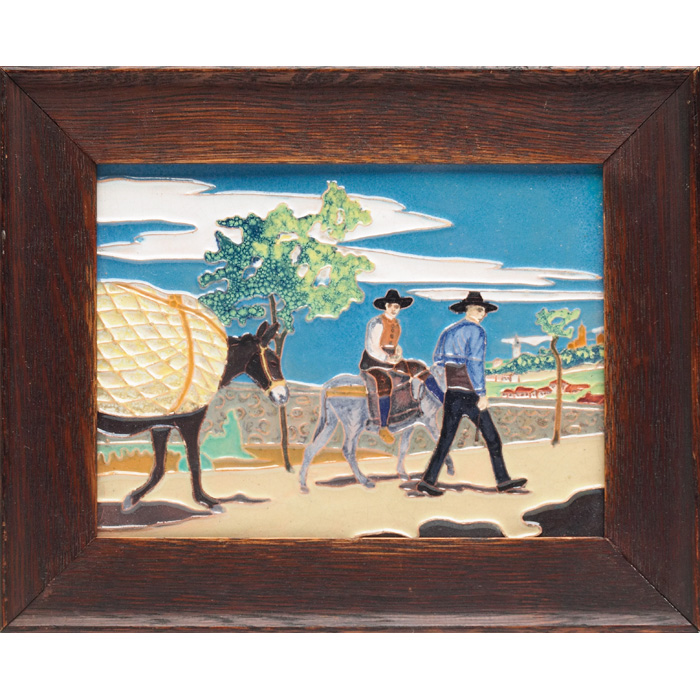 Appraisal: Daniel Zuloaca tile colorful scene with two men and donkeys