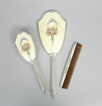 Appraisal: Three Piece Sterling Silver and Enamel Dresser Set Very nice