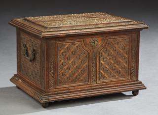 Appraisal: French Carved Walnut Jewel Casket the stepp French Carved Walnut