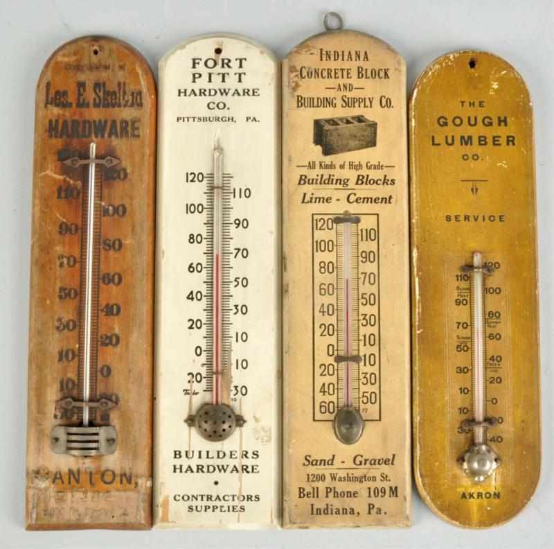 Appraisal: Lot of Wooden Advertising Thermometers Description Includes Skelton Hardware Fort