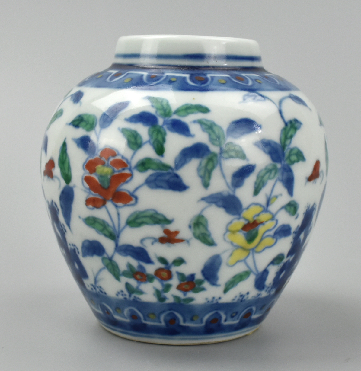 Appraisal: CHINESE SMALL DOUCAI FLOWER JAR W KANGXI MARK A small