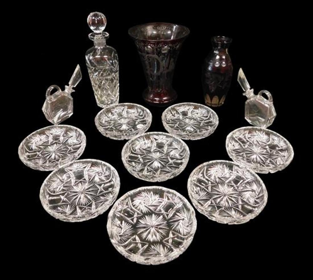 Appraisal: Thirteen pieces of cut glass including two cranberry cut to