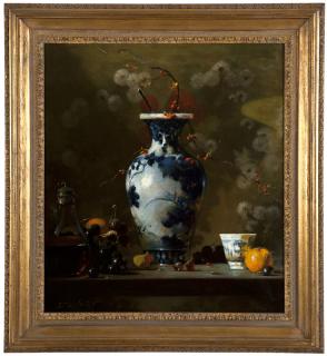 Appraisal: th Century American School Still life with porcelain vase glass