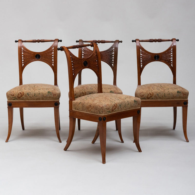 Appraisal: SET OF FOUR BIEDERMEIER CARVED WALNUT AND EBONIZED SIDE CHAIRS