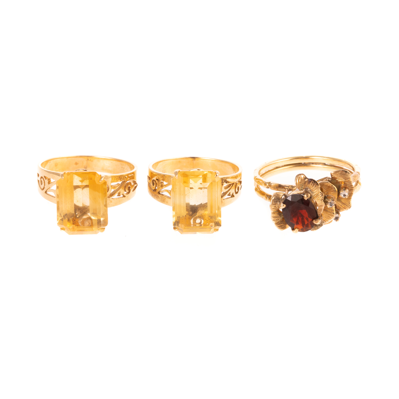 Appraisal: A COLLECTION OF K YELLOW GOLD GEMSTONE RINGS Two K