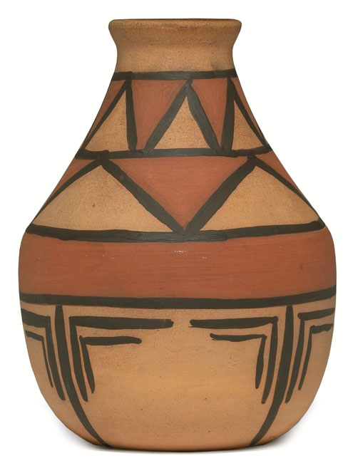 Appraisal: Owens vase two-color geometric designs incised mark w x h