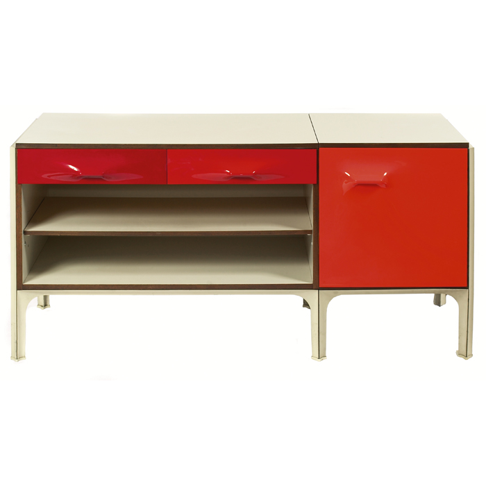 Appraisal: Raymond Loewy DF desk cabinet red molded plastic