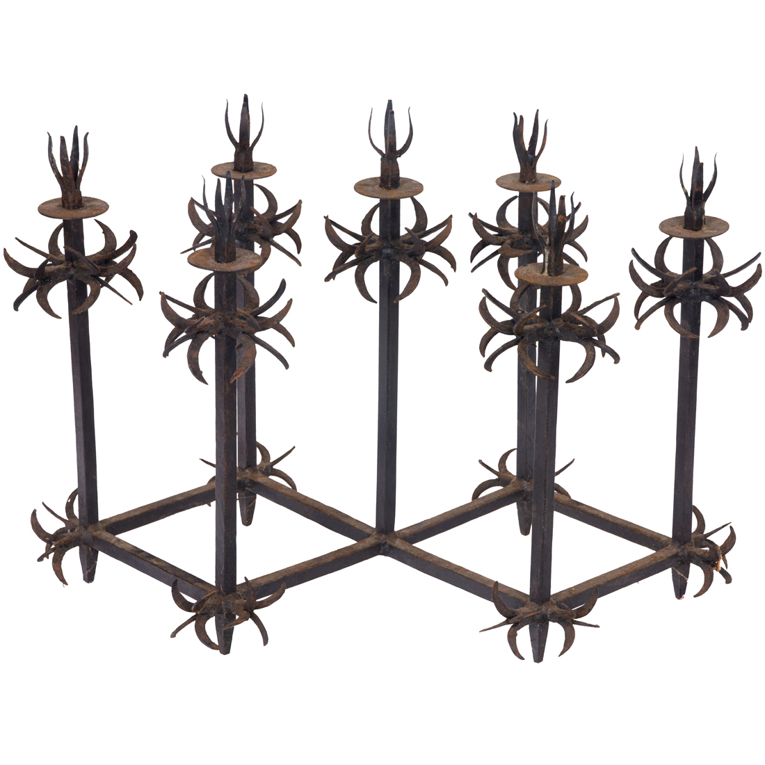 Appraisal: Brutalist Seven-Light Candelabra forged and hammered wrought iron h x