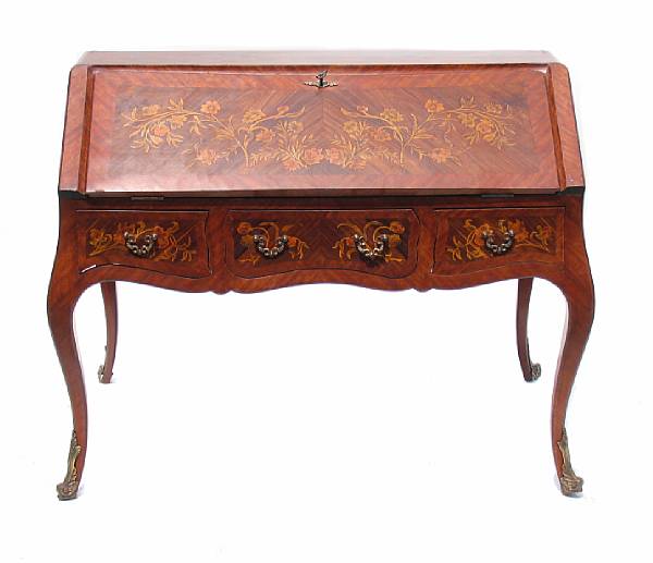 Appraisal: A Louis XV style flip top marquetry partner's desk height