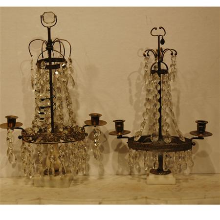 Appraisal: Pair of Baltic Neoclassical Style Gilt-Metal and Glass Two-Light Candelabra