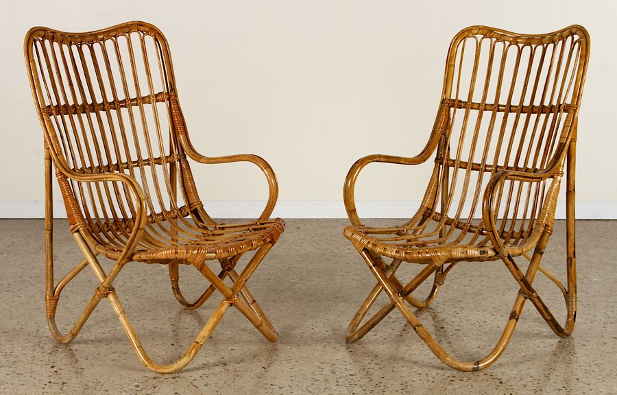 Appraisal: PAIR ITALIAN RATTAN CHAIRS ARCHED BACK C A pair of