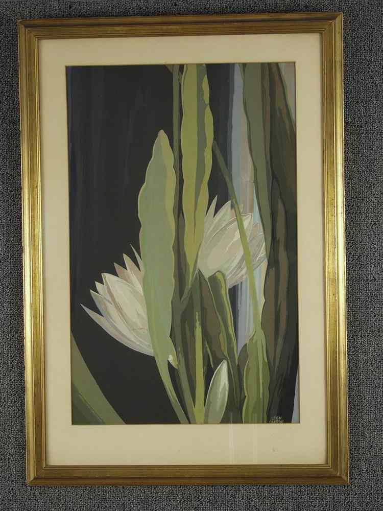 Appraisal: SERIGRAPH- Modernist close-up of lotus stems and blossoms signed lr