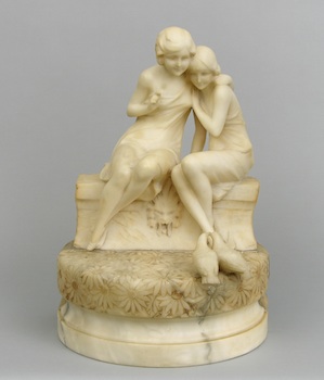 Appraisal: A Carved Alabaster Figural of Two Women on a Garden