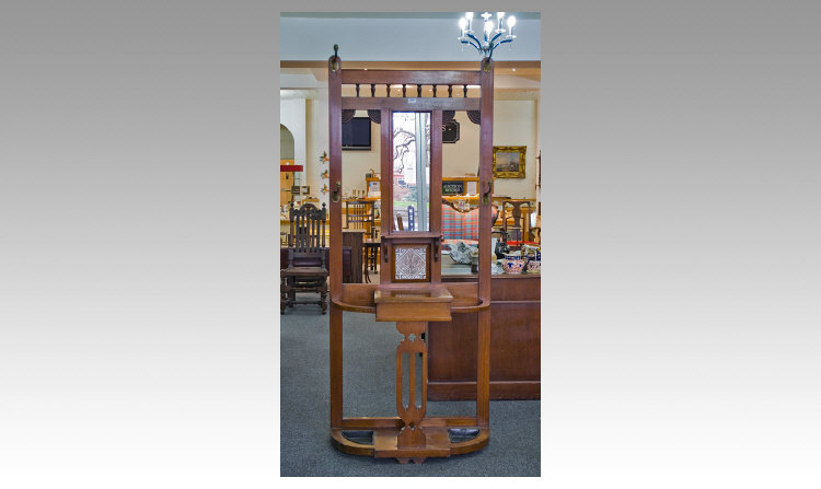 Appraisal: Mahogany Hall Stand Central Mirror And Candle Box Between Stick