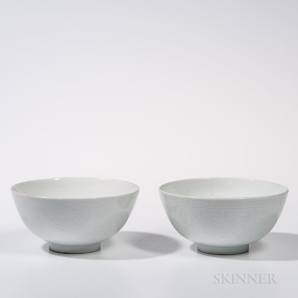 Appraisal: Two White-glazed Bowls Two White-glazed Bowls China early Ming dynasty