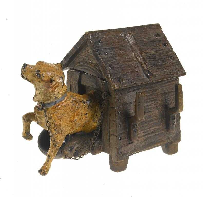 Appraisal: A COLD PAINTED BRONZE NOVELTY DOG AND KENNEL INKWELL the