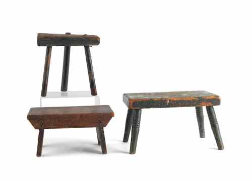 Appraisal: Two painted footstools th th c together with a mortise