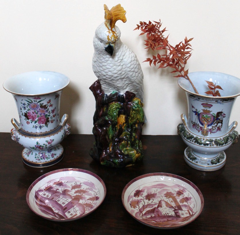 Appraisal: A group of ceramics including pottery two Campana porcelain vases