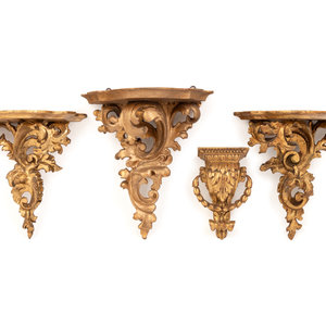 Appraisal: Four Louis XV Style Carved Giltwood Wall Brackets th Century