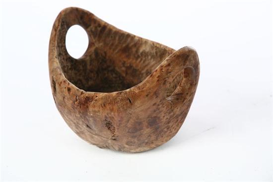 Appraisal: BURL BOWL American th century Curved ends with cutout handles