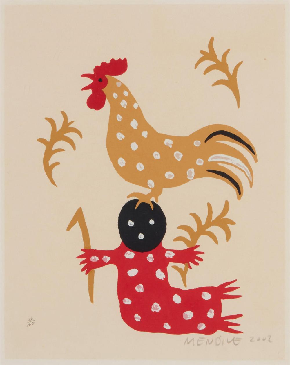 Appraisal: Manuel Mendive b Cuban Infant and rooster Screenprint in colors