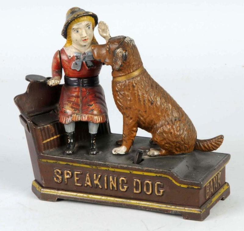 Appraisal: Cast Iron Speaking Dog Mechanical Bank Description Manufactured by J