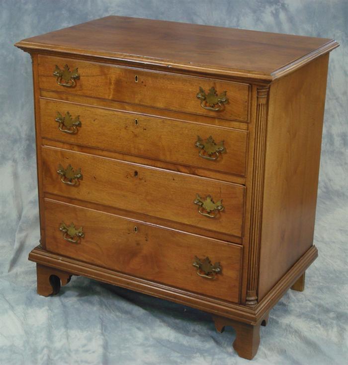 Appraisal: Walnut Chippendale fluted corner drawer chest replaced brasses replaced feet