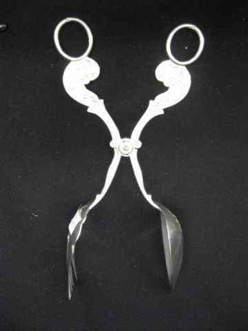 Appraisal: Dutch Sterling Silver Serving Tongs hallmarks of elaborate engraving fork